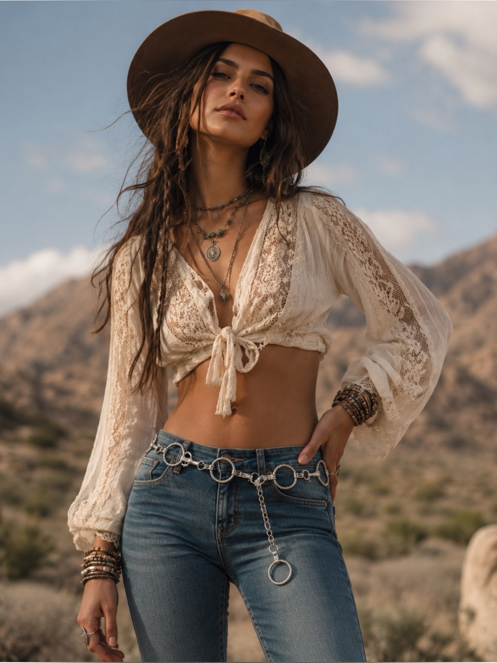 Silver Chain Belt Circles & Horse Bit Western Boho